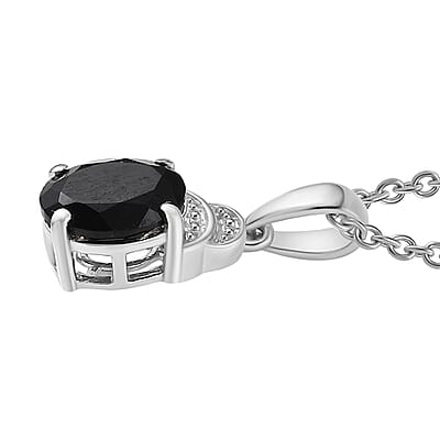 EverTrue Thai Black Spinel 6.50 ctw Earrings, Ring (Size 5.0) and Pendant in Platinum Bond with Stainless Steel Necklace 20 Inches
