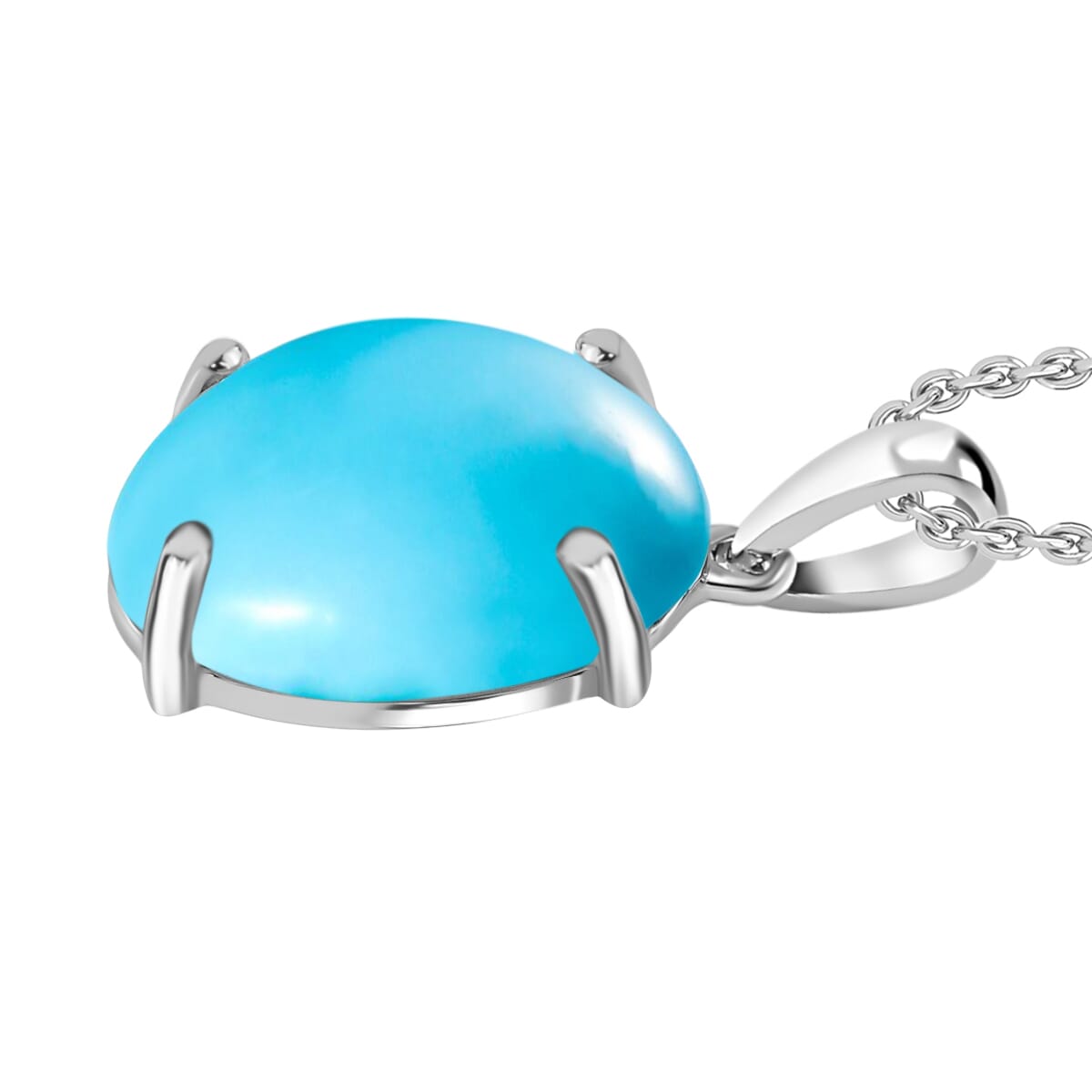 D'Joy Sleeping Beauty Turquoise 7.00 ctw Solitaire Pendant Necklace 20 Inches in Platinum Over Sterling Silver image number 2