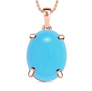 Sleeping Beauty Turquoise 7.00 ctw Solitaire Pendant Necklace 20 Inches in Vermeil Rose Gold Over Sterling Silver