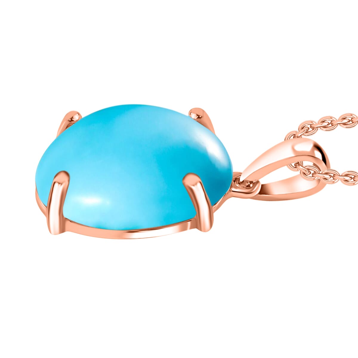 Sleeping Beauty Turquoise 7.00 ctw Solitaire Pendant Necklace 20 Inches in Vermeil Rose Gold Over Sterling Silver image number 2