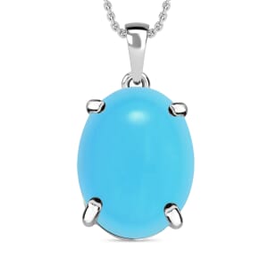 Luxoro Premium Sleeping Beauty Turquoise 7.00 ctw Solitaire Pendant Necklace 20 Inches in 14K Yellow Gold