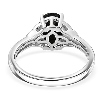 EverTrue Thai Black Spinel 6.50 ctw Earrings, Ring (Size 11.0) and Pendant in Platinum Bond with Stainless Steel Necklace 20 Inches