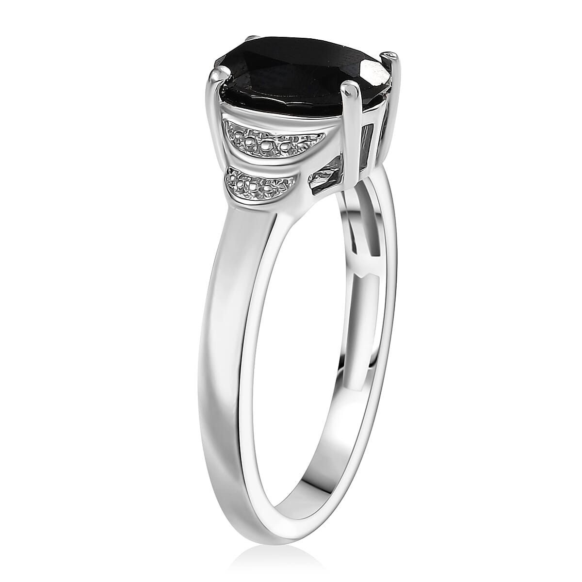 EverTrue Thai Black Spinel 6.50 ctw Earrings, Ring (Size 10.0) and Pendant in Platinum Bond with Stainless Steel Necklace 20 Inches image number 3