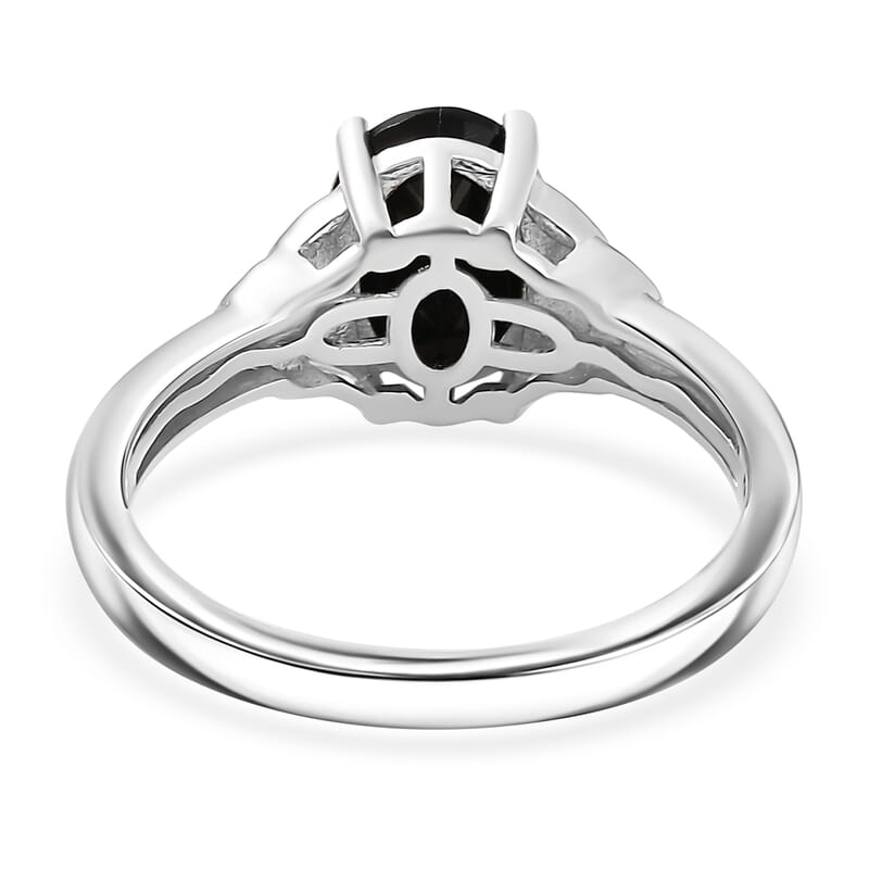 EverTrue Thai Black Spinel 6.50 ctw Earrings, Ring (Size 7.0) and Pendant in Platinum Bond with Stainless Steel Necklace 20 Inches