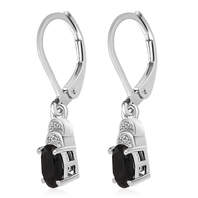 EverTrue Thai Black Spinel 6.50 ctw Earrings, Ring (Size 7.0) and Pendant in Platinum Bond with Stainless Steel Necklace 20 Inches