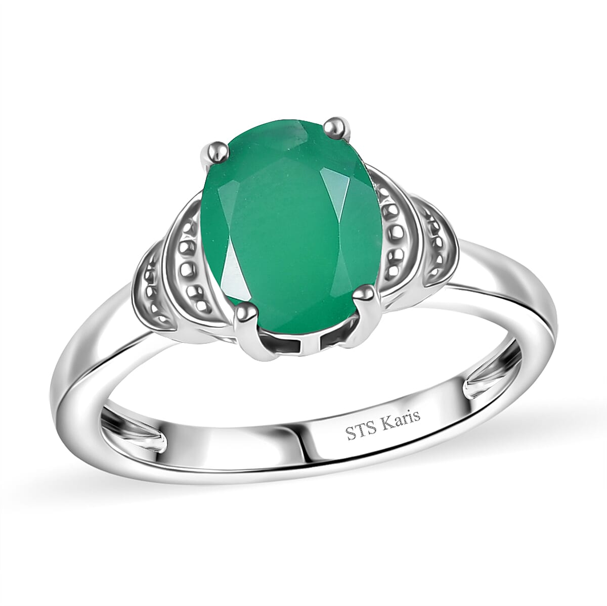 EverTrue Green Onyx 4.80 ctw Earrings, Ring (Size 11.0) and Pendant in Platinum Bond with Stainless Steel Necklace 20 Inches image number 3