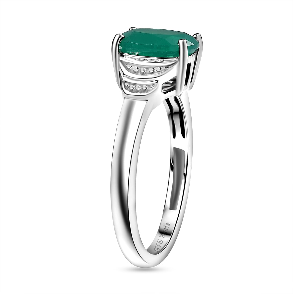 EverTrue Green Onyx 4.80 ctw Earrings, Ring (Size 11.0) and Pendant in Platinum Bond with Stainless Steel Necklace 20 Inches image number 4