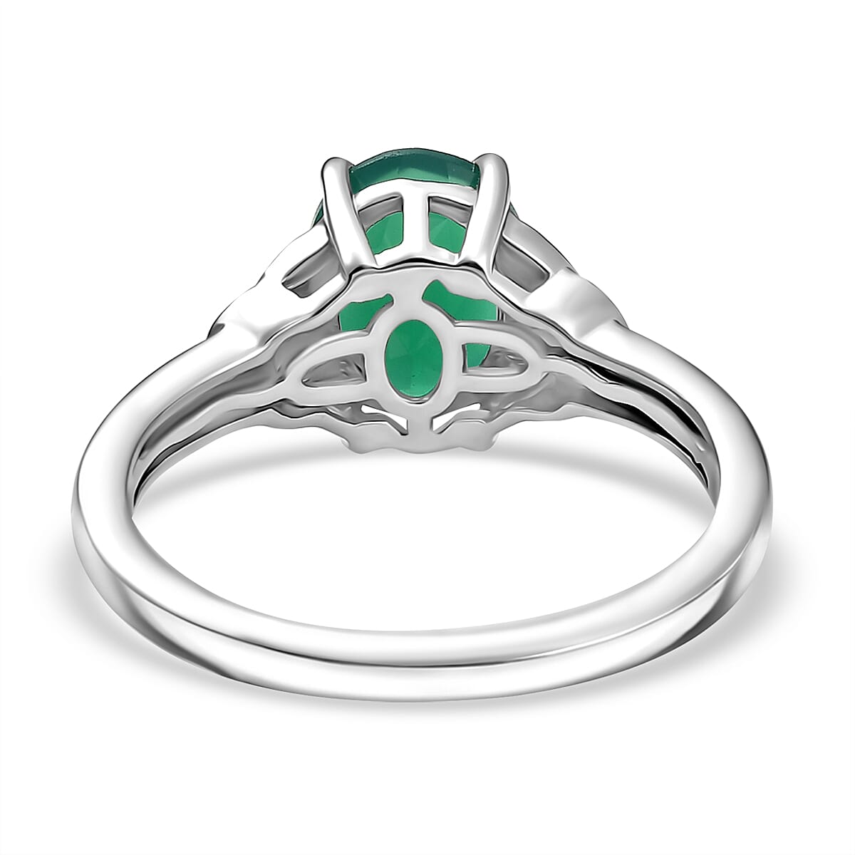 EverTrue Green Onyx 4.80 ctw Earrings, Ring (Size 11.0) and Pendant in Platinum Bond with Stainless Steel Necklace 20 Inches image number 5