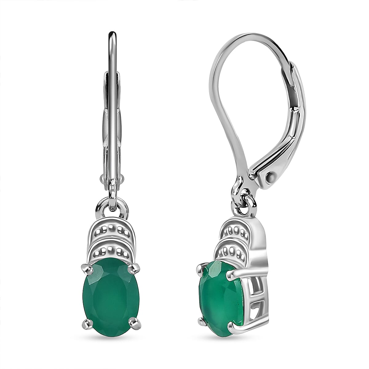 EverTrue Green Onyx 4.80 ctw Earrings, Ring (Size 11.0) and Pendant in Platinum Bond with Stainless Steel Necklace 20 Inches image number 6