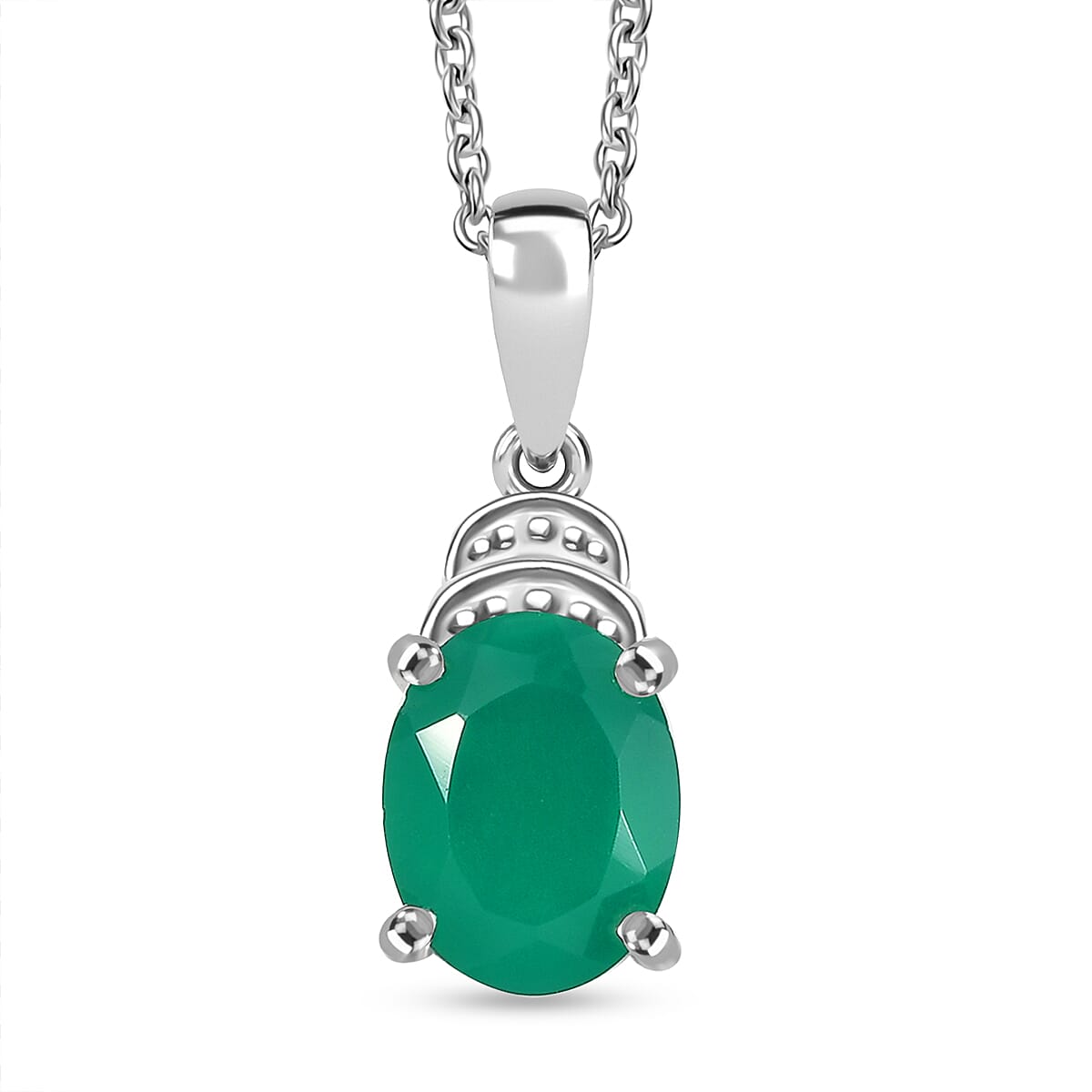 EverTrue Green Onyx 4.80 ctw Earrings, Ring (Size 11.0) and Pendant in Platinum Bond with Stainless Steel Necklace 20 Inches image number 8