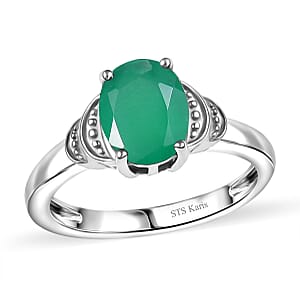 EverTrue Green Onyx 4.80 ctw Earrings, Ring (Size 10.0) and Pendant in Platinum Bond with Stainless Steel Necklace 20 Inches