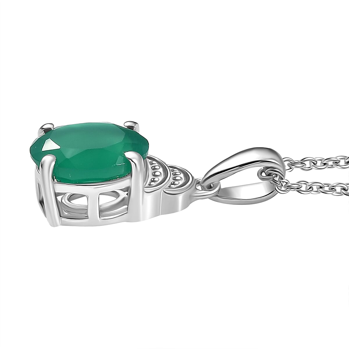 EverTrue Green Onyx 4.80 ctw Earrings, Ring (Size 10.0) and Pendant in Platinum Bond with Stainless Steel Necklace 20 Inches image number 9