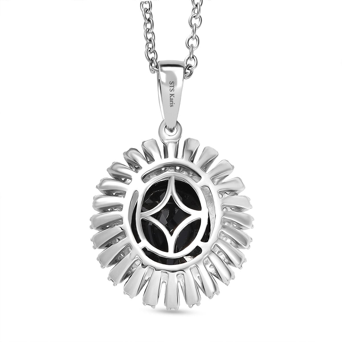 Thai Black Spinel and White Zircon 5.00 ctw Starburst Pendant Necklace 20 Inches in Stainless Steel  image number 4