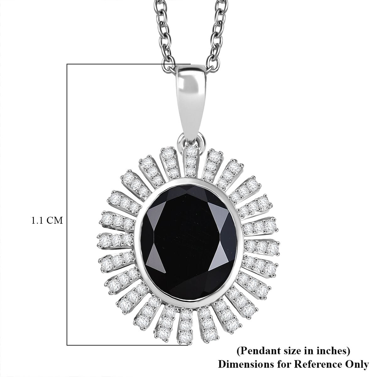 Thai Black Spinel and White Zircon 5.00 ctw Starburst Pendant Necklace 20 Inches in Stainless Steel  image number 5