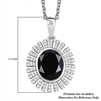 Thai Black Spinel and White Zircon 5.00 ctw Starburst Pendant Necklace 20 Inches in Stainless Steel 