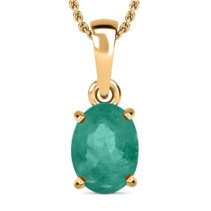 Kagem Zambian Emerald 1.20 ctw Solitaire Pendant Necklace 20 Inches in Vermeil Yellow Gold Over Sterling Silver