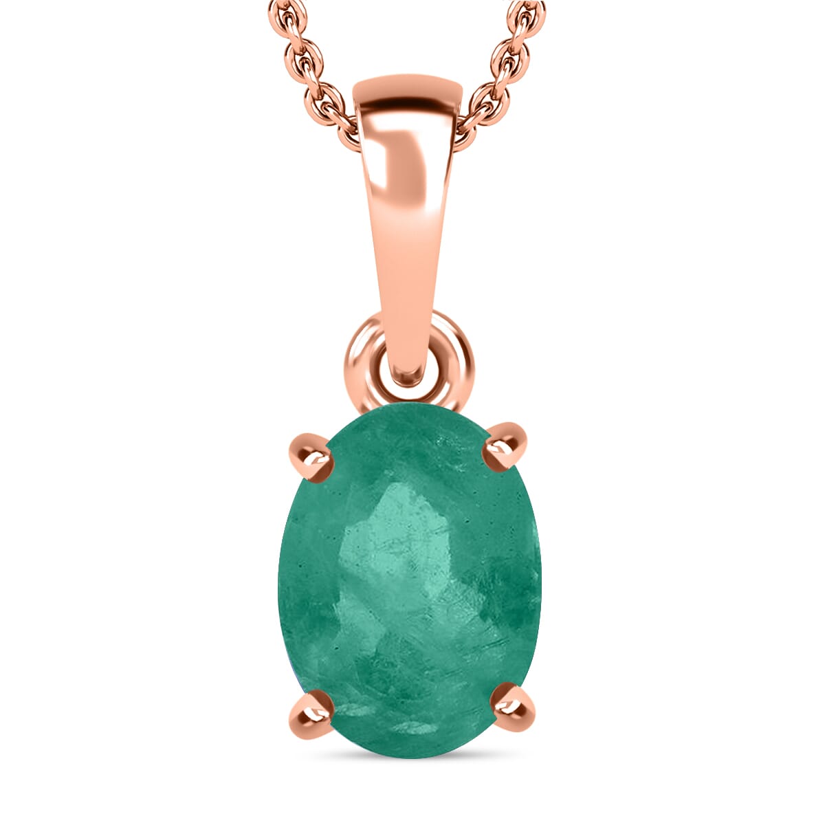 Kagem Zambian Emerald 1.20 ctw Solitaire Pendant Necklace 20 Inches in Vermeil Rose Gold Over Sterling Silver image number 0