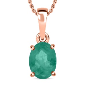 Kagem Zambian Emerald 1.20 ctw Solitaire Pendant Necklace 20 Inches in Vermeil Rose Gold Over Sterling Silver