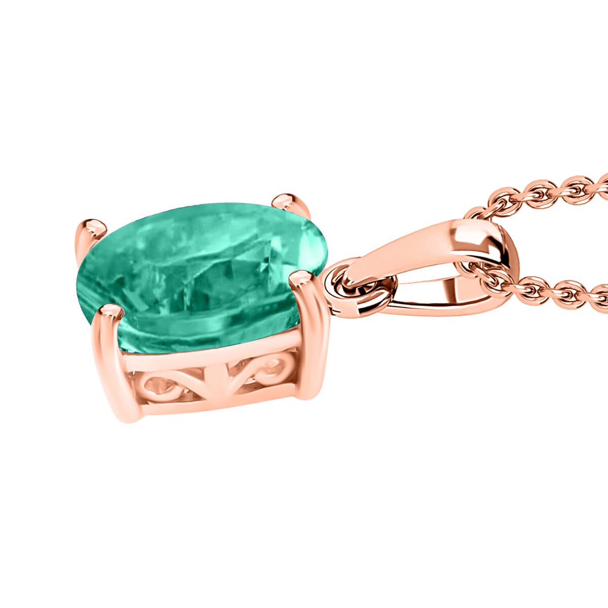 Kagem Zambian Emerald 1.20 ctw Solitaire Pendant Necklace 20 Inches in Vermeil Rose Gold Over Sterling Silver image number 2