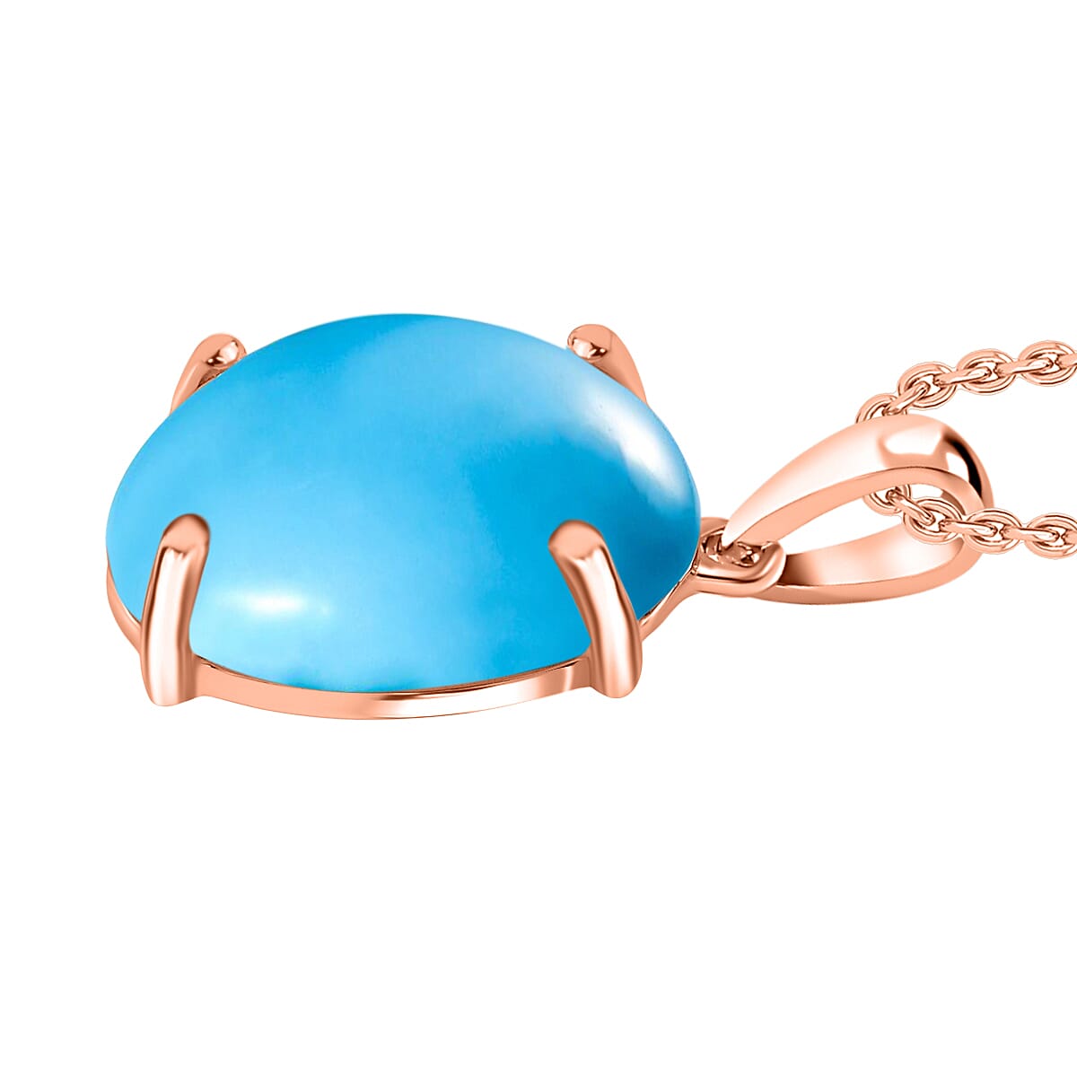 Rhapsody AAAA Sleeping Beauty Turquoise 7.00 ctw Solitaire Pendant Necklace 20 Inches in 18K Rose Gold image number 2