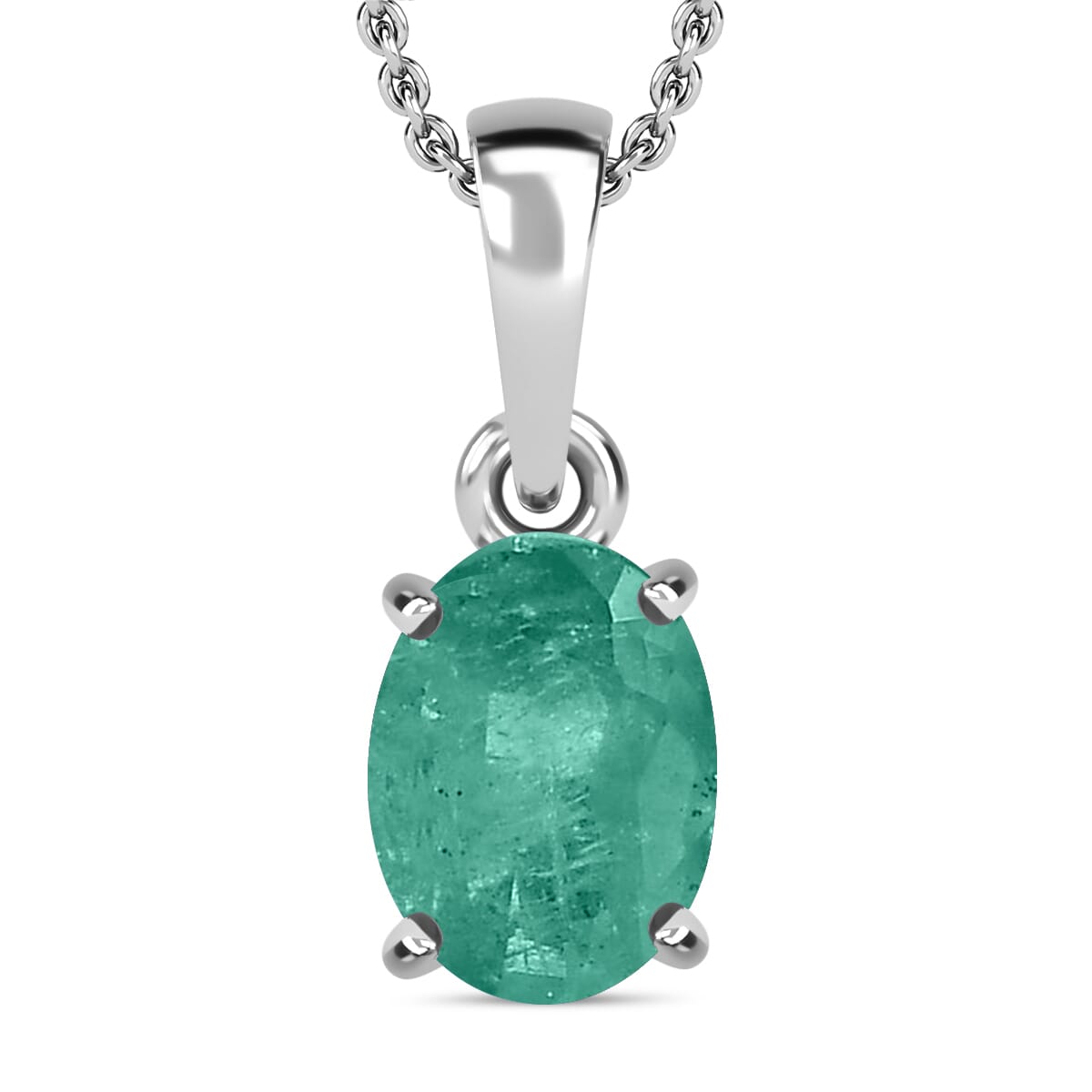 Luxoro 14K White Gold Premium Kagem Zambian Emerald Solitaire Pendant Necklace 20 Inches 1.20 ctw image number 0