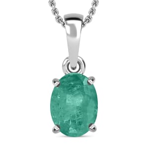 Luxoro 14K White Gold Premium Kagem Zambian Emerald Solitaire Pendant Necklace 20 Inches 1.20 ctw