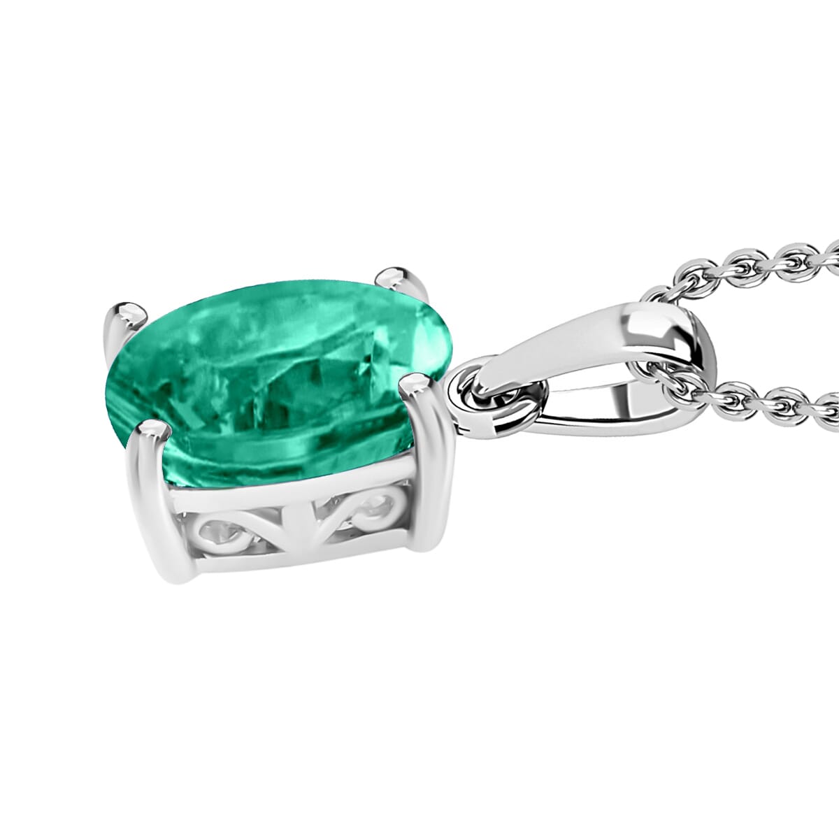 Luxoro 14K White Gold Premium Kagem Zambian Emerald Solitaire Pendant Necklace 20 Inches 1.20 ctw image number 2