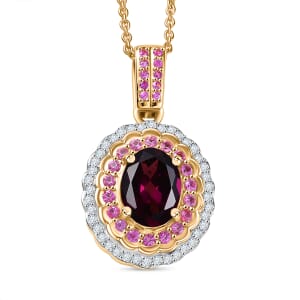 Luxoro AAA Radiant Ember Garnet, Madagascar Pink Sapphire and I1 Diamond 1.85 ctw Blush & Bloom Pendant Necklace in 10K Yellow Gold 20 Inches