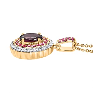 Luxoro AAA Radiant Ember Garnet, Madagascar Pink Sapphire and I1 Diamond 1.85 ctw Blush & Bloom Pendant Necklace in 10K Yellow Gold 20 Inches