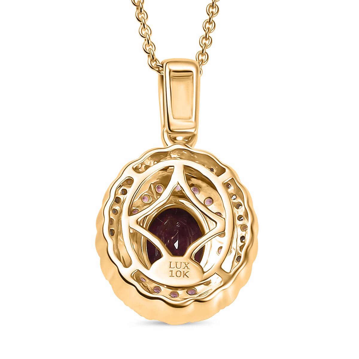 Luxoro AAA Radiant Ember Garnet, Madagascar Pink Sapphire and I1 Diamond 1.85 ctw Blush & Bloom Pendant Necklace in 10K Yellow Gold 20 Inches image number 4