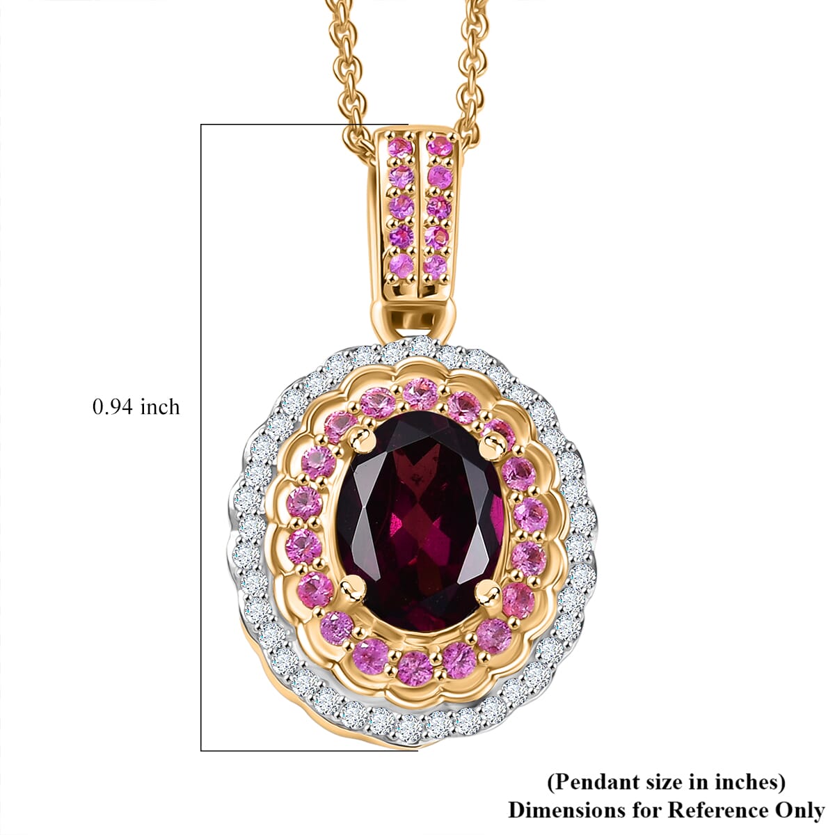 Luxoro AAA Radiant Ember Garnet, Madagascar Pink Sapphire and I1 Diamond 1.85 ctw Blush & Bloom Pendant Necklace in 10K Yellow Gold 20 Inches image number 6