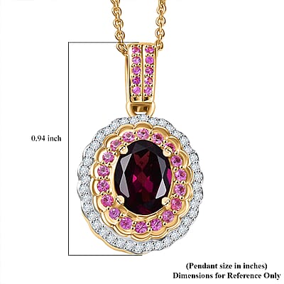 Luxoro AAA Radiant Ember Garnet, Madagascar Pink Sapphire and I1 Diamond 1.85 ctw Blush & Bloom Pendant Necklace in 10K Yellow Gold 20 Inches