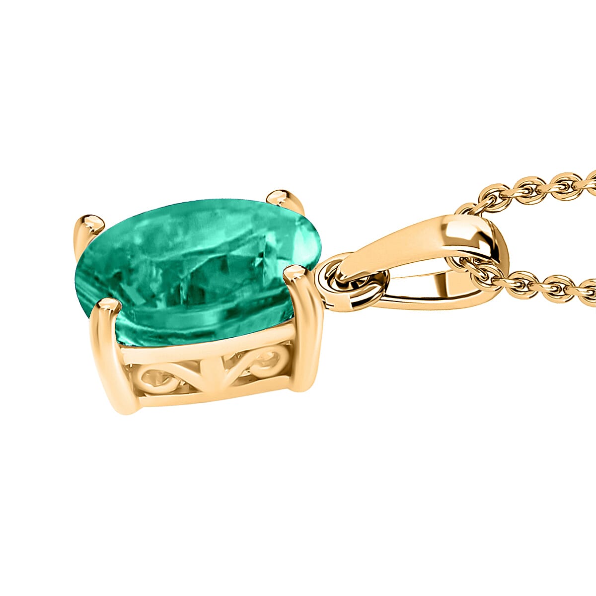 Luxoro 14K Yellow Gold Premium Kagem Zambian Emerald Solitaire Pendant Necklace 20 Inches 1.20 ctw image number 2