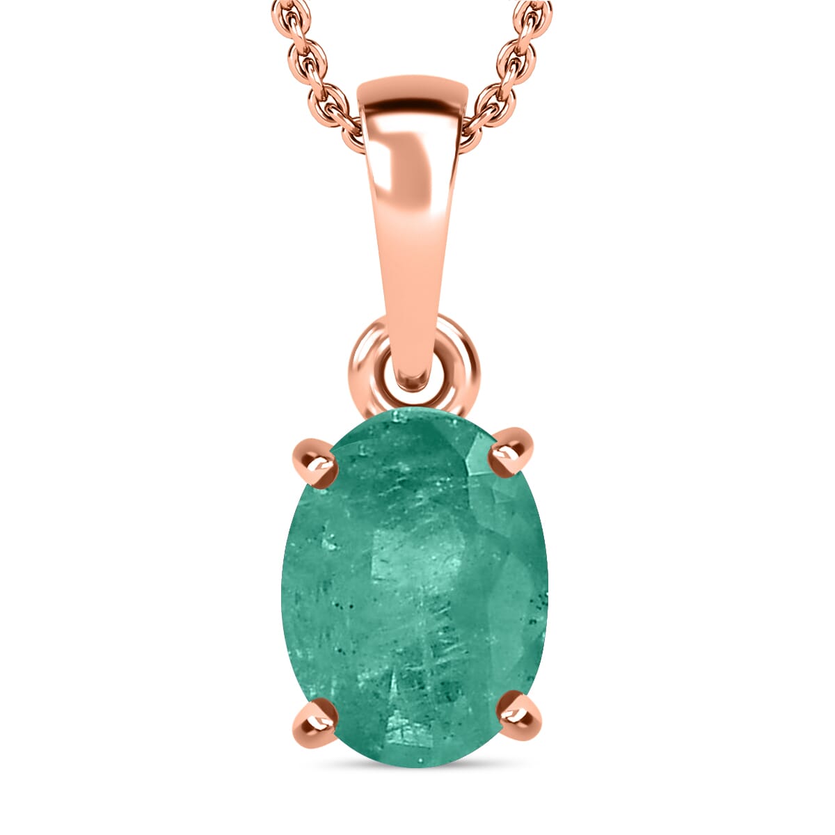 Luxoro 14K Rose Gold Premium Kagem Zambian Emerald Solitaire Pendant Necklace 20 Inches 1.20 ctw image number 0