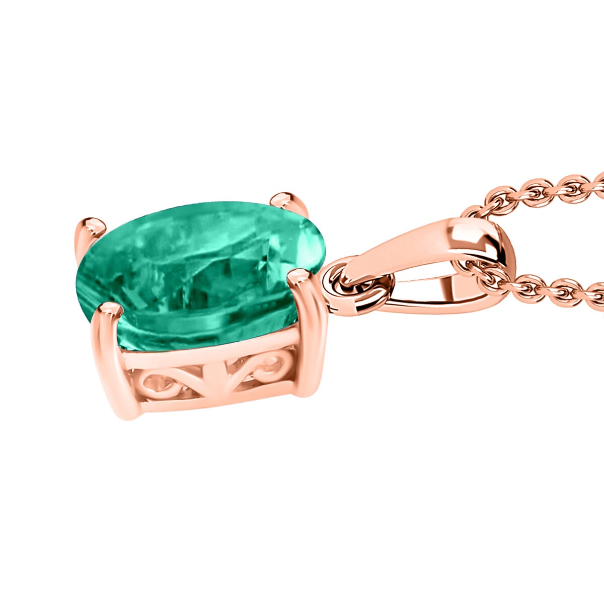 Luxoro 14K Rose Gold Premium Kagem Zambian Emerald Solitaire Pendant Necklace 20 Inches 1.20 ctw image number 2
