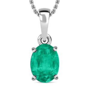 Rhapsody AAAA Kagem Zambian Emerald 1.20 ctw Solitaire Pendant Necklace in 18K White Gold 20 Inches