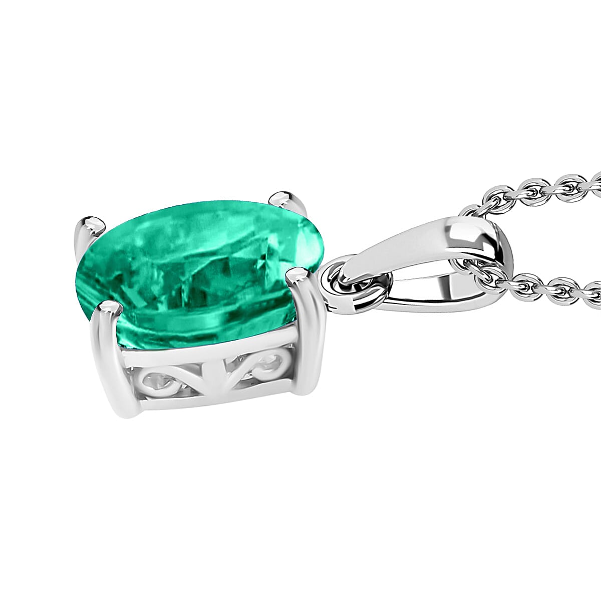 Rhapsody AAAA Kagem Zambian Emerald 1.20 ctw Solitaire Pendant Necklace in 18K White Gold 20 Inches image number 2