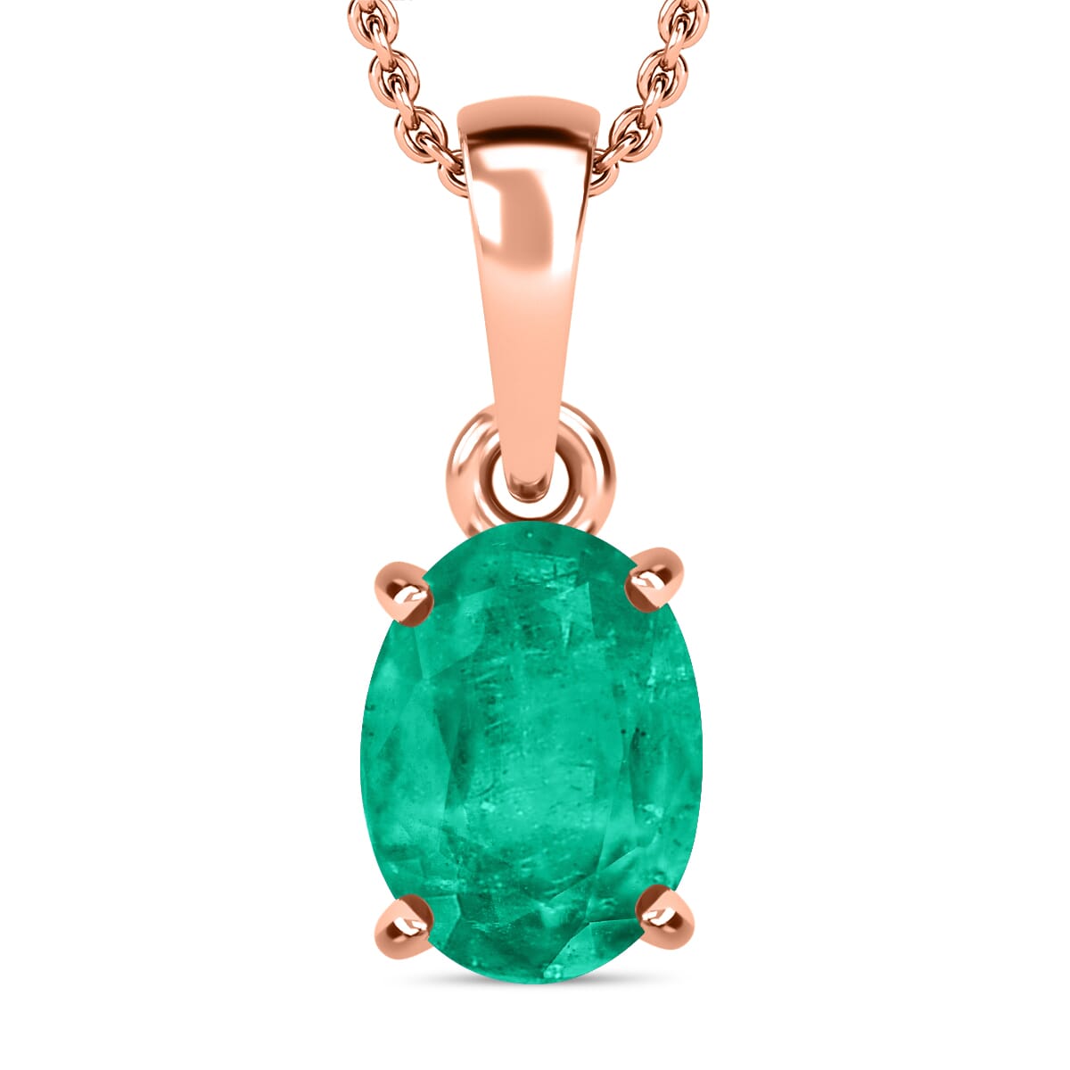 Rhapsody AAAA Kagem Zambian Emerald 1.20 ctw Solitaire Pendant Necklace in 18K Rose Gold 20 Inches image number 0