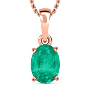 Rhapsody AAAA Kagem Zambian Emerald 1.20 ctw Solitaire Pendant Necklace in 18K Rose Gold 20 Inches