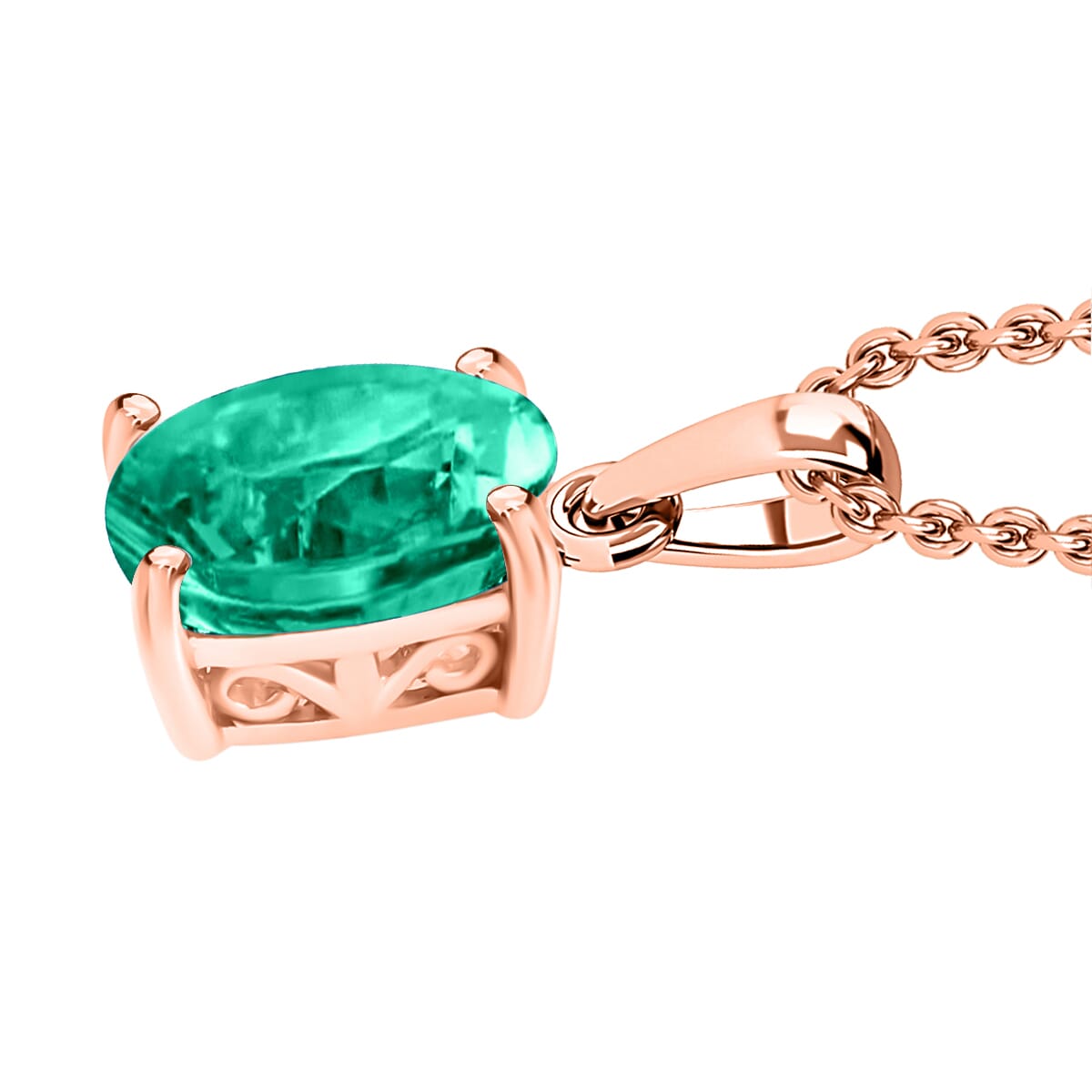 Rhapsody AAAA Kagem Zambian Emerald 1.20 ctw Solitaire Pendant Necklace in 18K Rose Gold 20 Inches image number 2