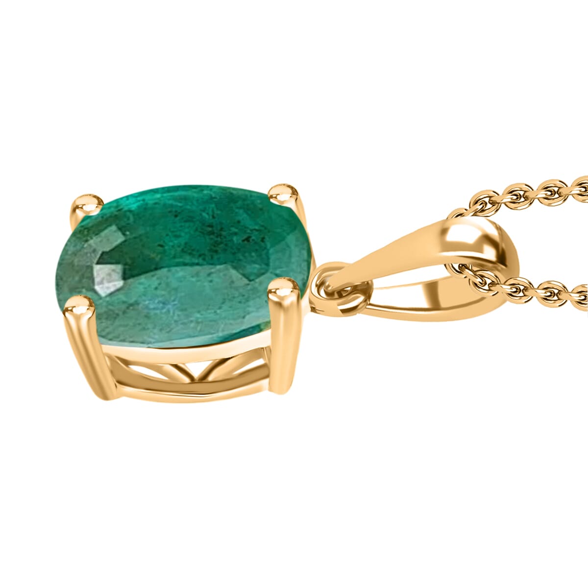 Kagem Zambian Emerald 1.80 ctw Solitaire Pendant Necklace 20 Inches in Vermeil Yellow Gold Over Sterling Silver image number 2