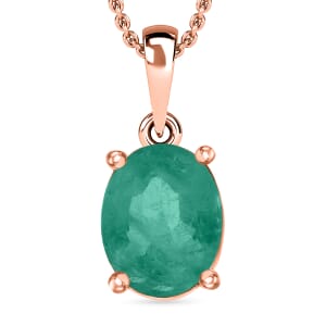 Kagem Zambian Emerald 1.80 ctw Solitaire Pendant Necklace 20 Inches in Vermeil Rose Gold Over Sterling Silver