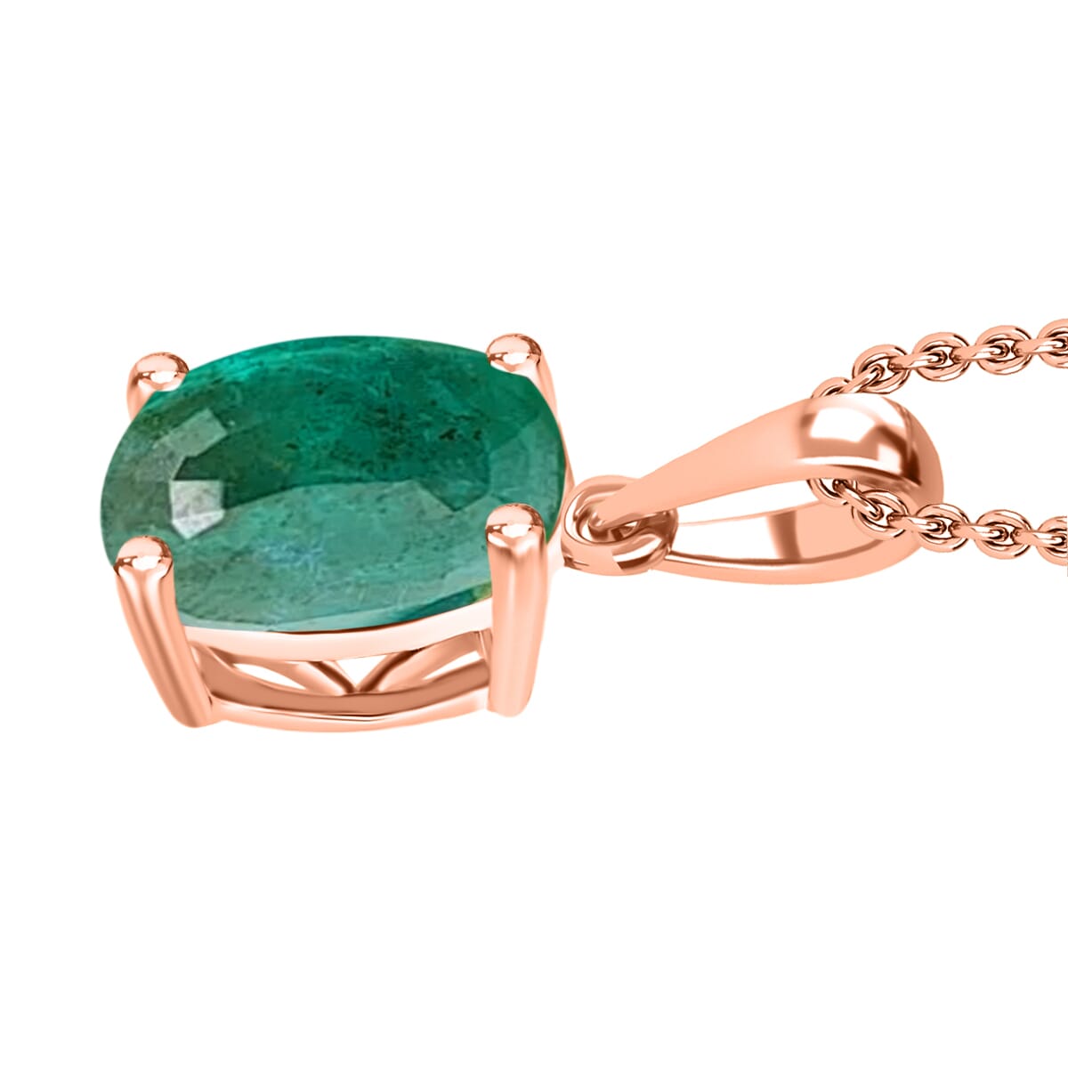 Kagem Zambian Emerald 1.80 ctw Solitaire Pendant Necklace 20 Inches in Vermeil Rose Gold Over Sterling Silver image number 2
