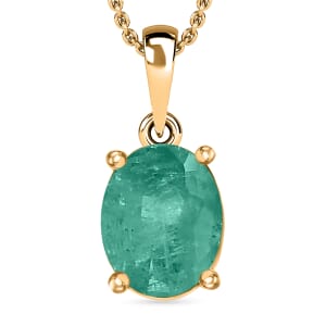 Luxoro 14K Yellow Gold Premium Kagem Zambian Emerald Solitaire Pendant Necklace 20 Inches 1.80 ctw