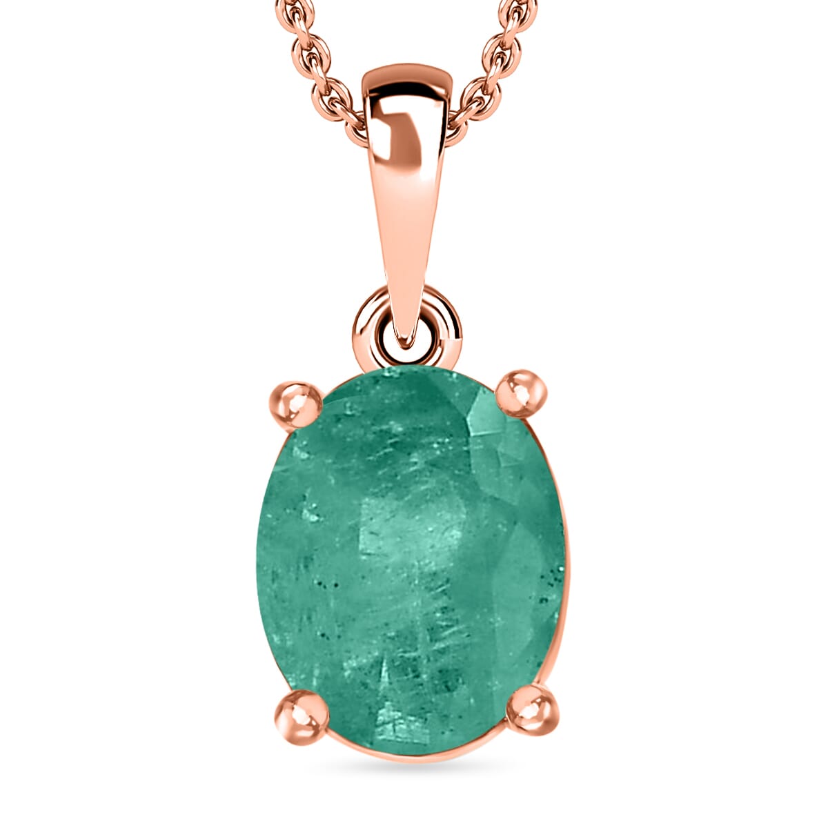 Luxoro 14K Rose Gold Premium Kagem Zambian Emerald Solitaire Pendant Necklace 20 Inches 1.80 ctw image number 0