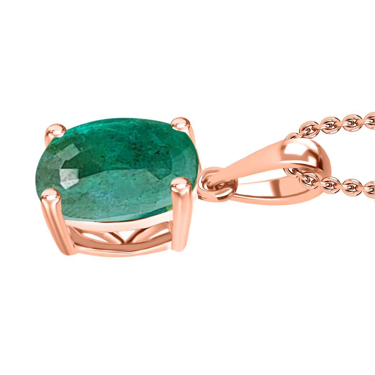 Luxoro 14K Rose Gold Premium Kagem Zambian Emerald Solitaire Pendant Necklace 20 Inches 1.80 ctw image number 2