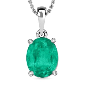 Rhapsody AAAA Kagem Zambian Emerald 1.80 ctw Solitaire Pendant Necklace 20 Inches in 18K White Gold