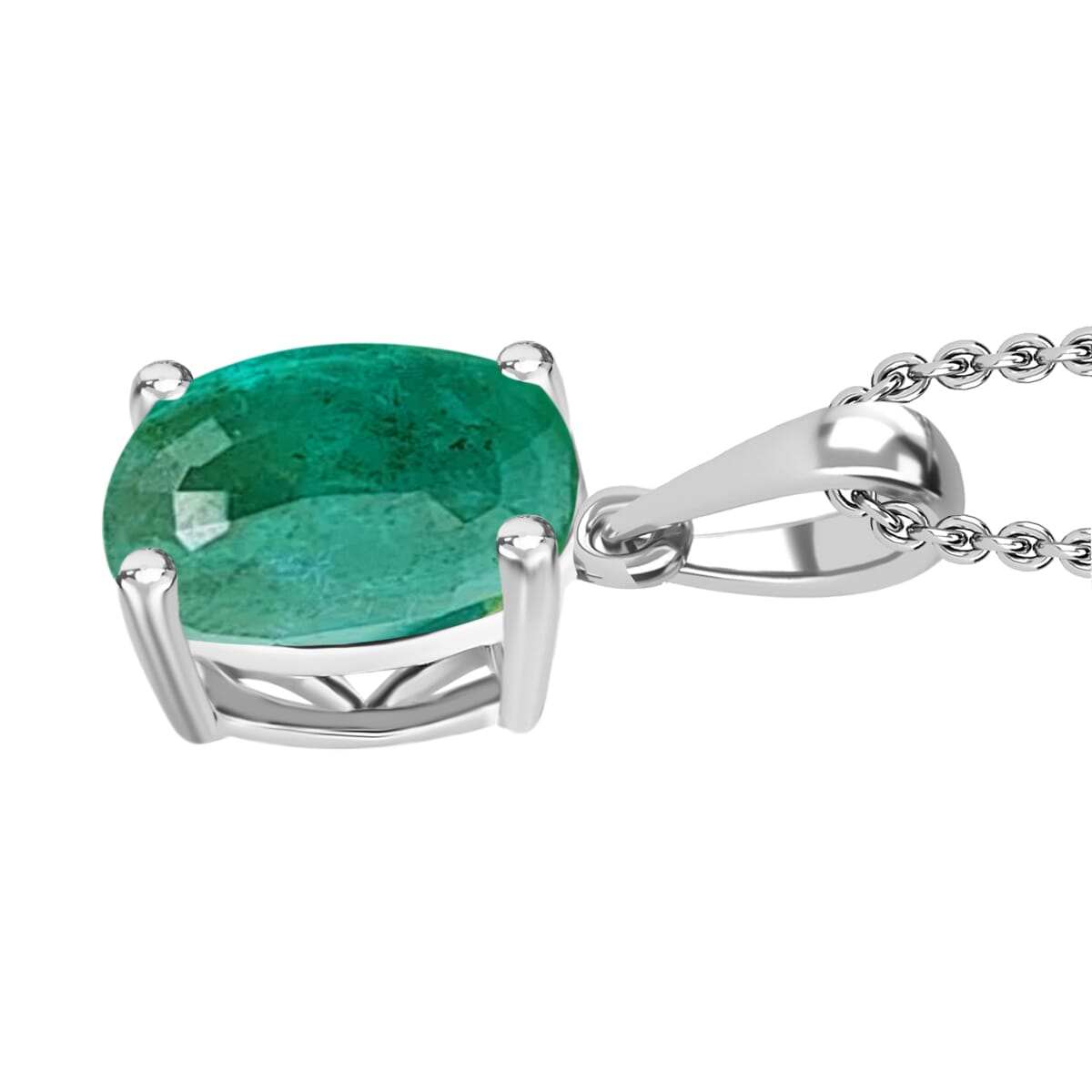 Rhapsody AAAA Kagem Zambian Emerald 1.80 ctw Solitaire Pendant Necklace 20 Inches in 18K White Gold image number 2