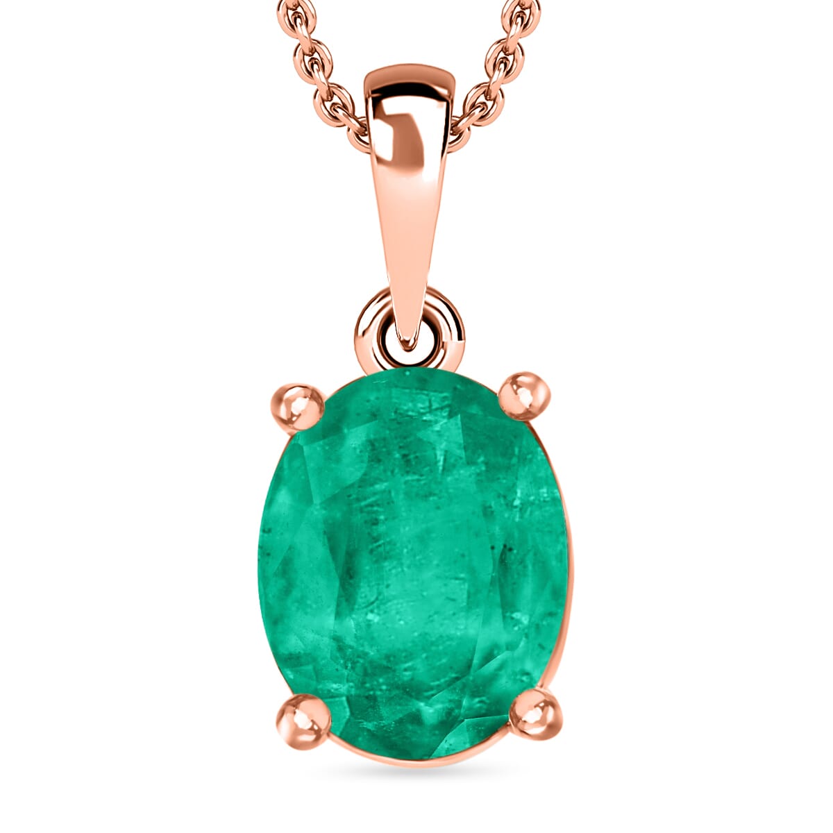 Rhapsody AAAA Kagem Zambian Emerald 1.80 ctw Solitaire Pendant Necklace 20 Inches in 18K Rose Gold image number 0