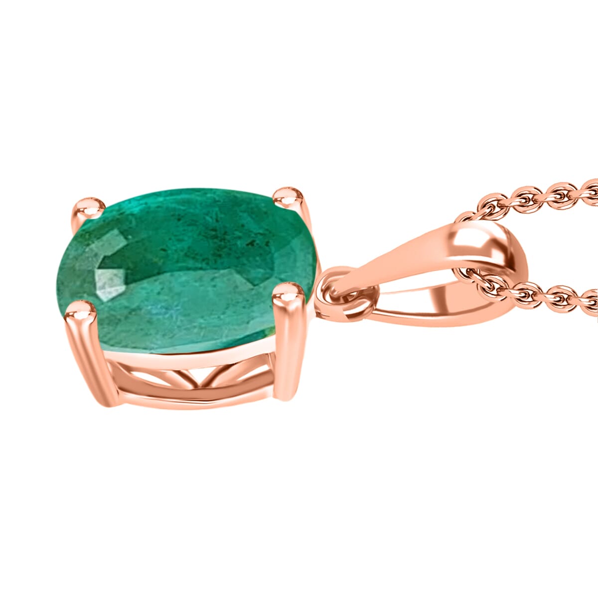 Rhapsody AAAA Kagem Zambian Emerald 1.80 ctw Solitaire Pendant Necklace 20 Inches in 18K Rose Gold image number 2